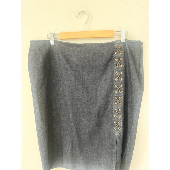 Lauren Ralph Lauren Denim Skirt 16 XL Split Front Pencil Cotton Lace Up Western - Picture 5 of 9